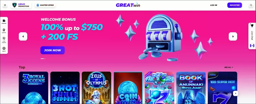 Great win casino welcome bonus 750 CAD + 200 Free Spins